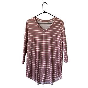 Reb. in J. Womens 3/4 Sleeve Pink and White Striped Blouse Flowy